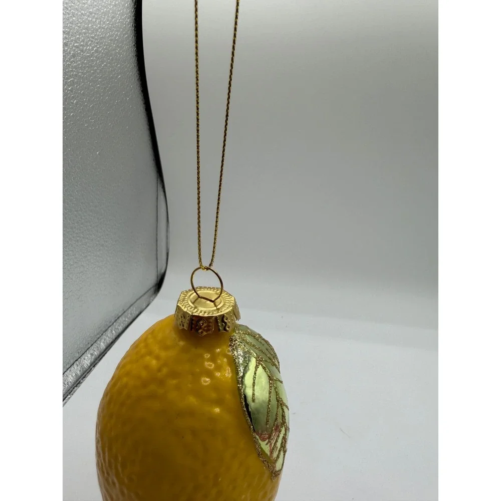 Primitives‎ by Kathy Yellow Glass Lemon Christmas Ornament Gold Leaf 4.5in